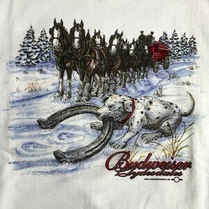 Vtg Budweiser Beer Clydesdales Horses Christmas Dog 1990's Sweatshirt Adult L